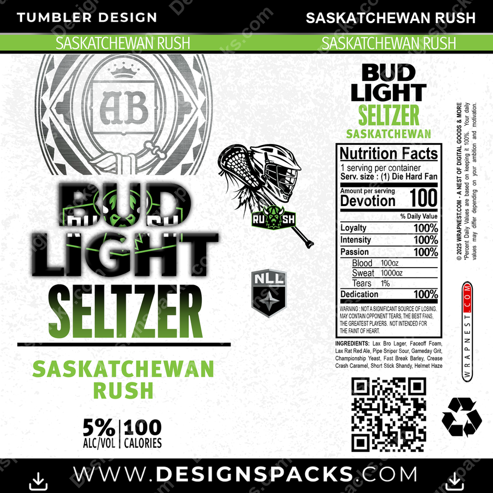 Lacrosse Bud Light Seltzer Saskatchewan Rush Tumbler Digital Wrap Design