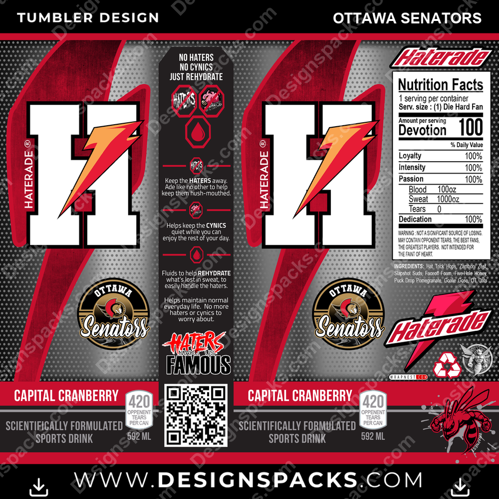 Hockey Haterade Ottawa Senators Tumbler Digital Wrap Design
