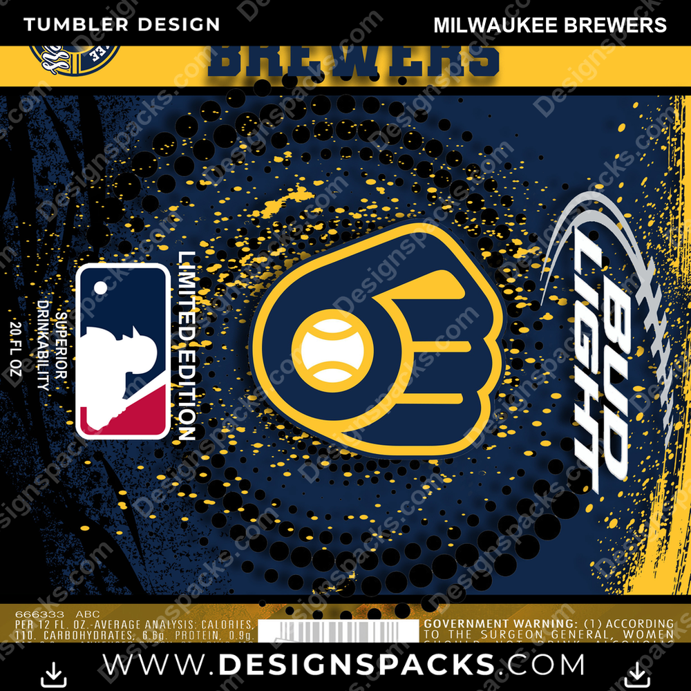 Diseño digital de envoltura para termo Baseball Bud Milwaukee Brewers