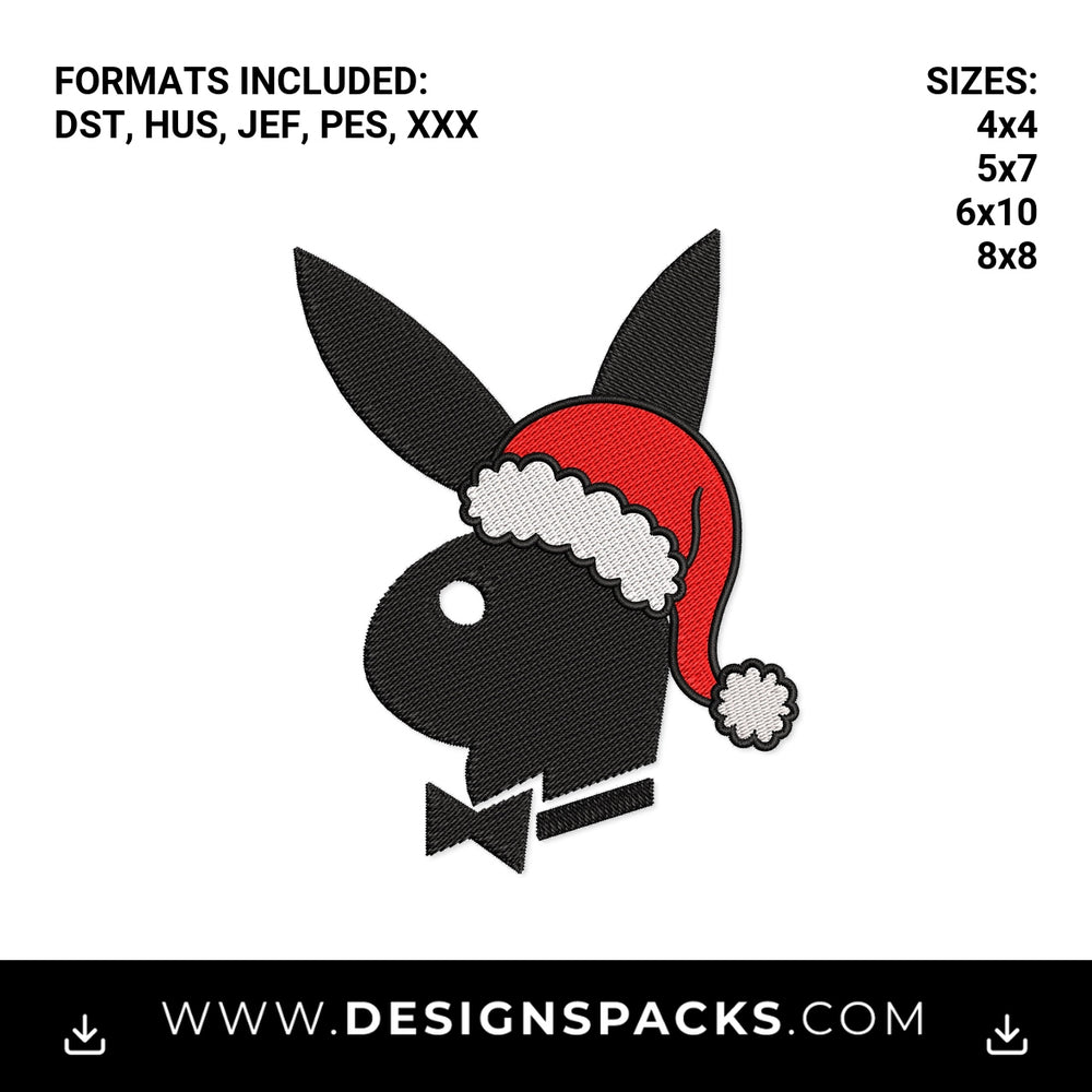 Christmas Bunny with Santa Hat Embroidery Design - Instant digital download pattern at Designspacks.com