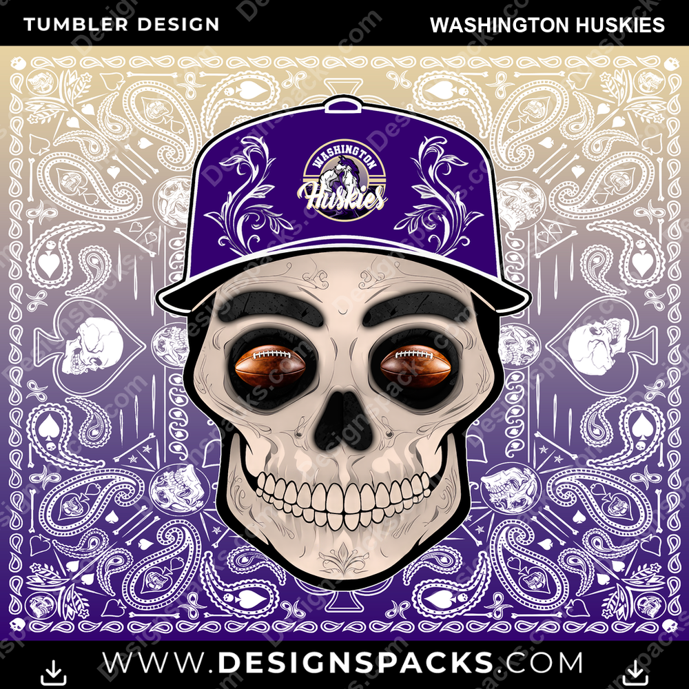 College Sport Skull Handkerchief Washington Huskies NCAA College Sport Tumbler Digital Wrap Design Download