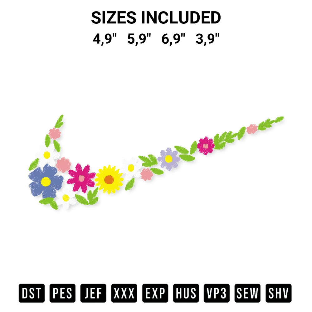 Looking for the perfect pattern? Download the Flowers And Leaves Combined Into The Nike Logo Embroidery Design embroidery design today at Designspacks.com. Crisp, clean stitching guaranteed. Available sizes: 4,9", 5,9", 6,9", 3,9".