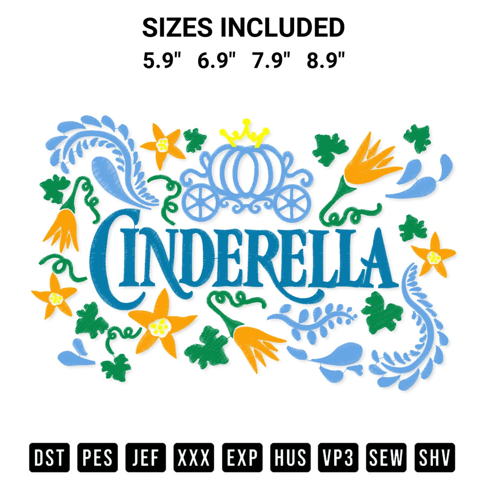 Stitch like a pro with the Cinderella Floral Pumpkin Carriage Embroidery Design embroidery pattern from Designspacks.com. High-quality digital machine embroidery file. Available sizes: 5.9", 6.9", 7.9", 8.9".