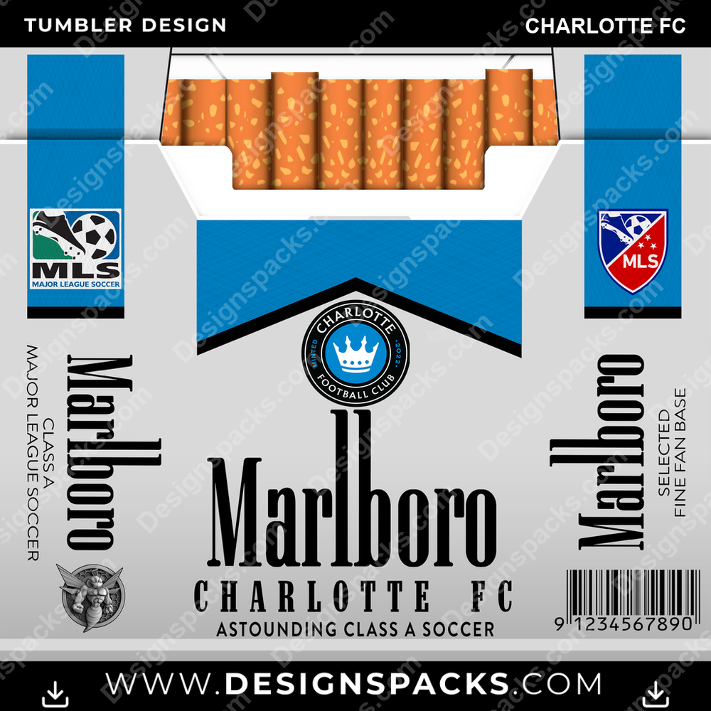 US Soccer Marlboro CHARLOTTE FC Tumbler Digital Wrap Design