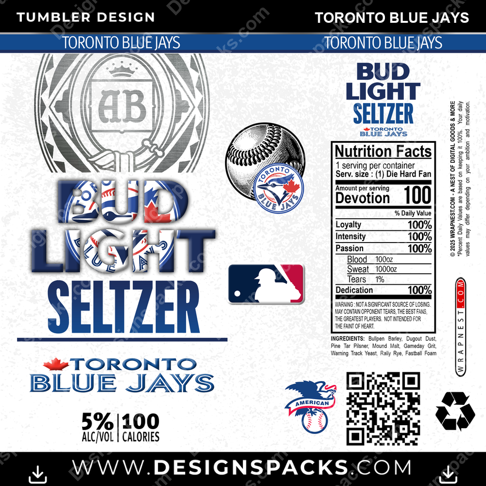 Baseball Bud Light Seltzer Toronto Blue Jays Tumbler Digital Wrap Design