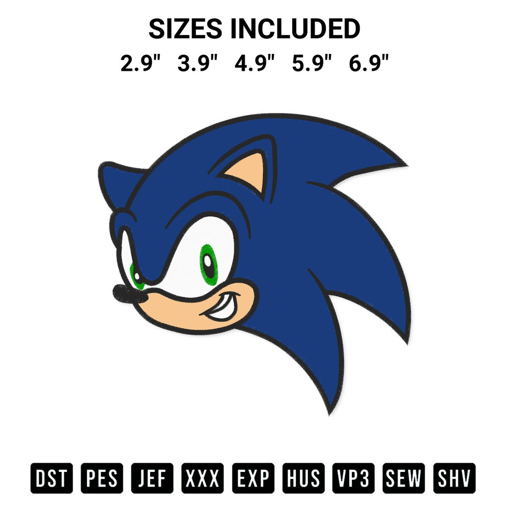 Discover the perfect addition to your crafting collection: Sonic Face Embroidery Design embroidery file. Instantly available at Designspacks.com. Available sizes: 2.9", 3.9", 4.9", 5.9", 6.9".