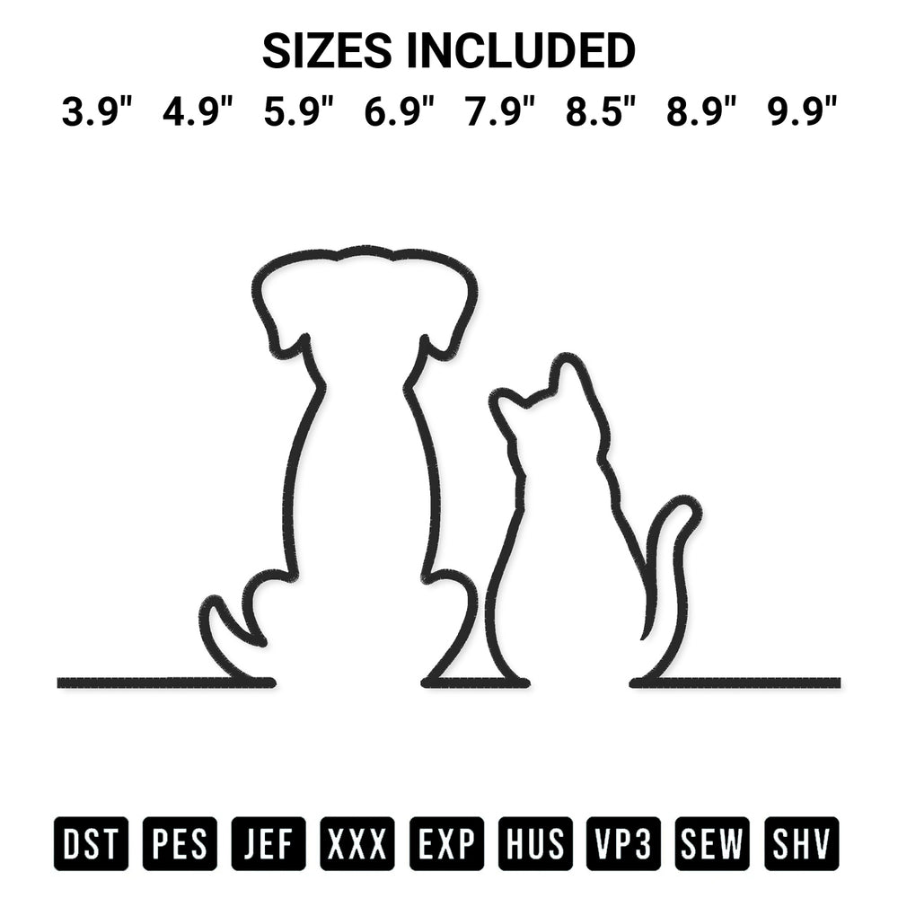 Elevate your next project with our Outline Dog And Cat Embroidery Design embroidery file. Shop high-quality digital patterns instantly at Designspacks.com. Available sizes: 3.9", 4.9", 5.9", 6.9", 7.9", 8.5", 8.9", 9.9".