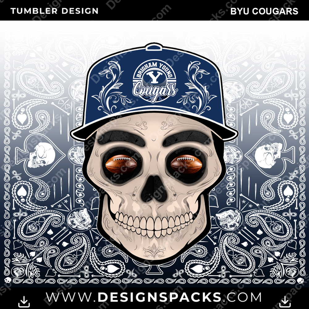 College Sport Skull Handkerchief BYU Cougars NCAA College Sport Tumbler Digital Wrap Design Download