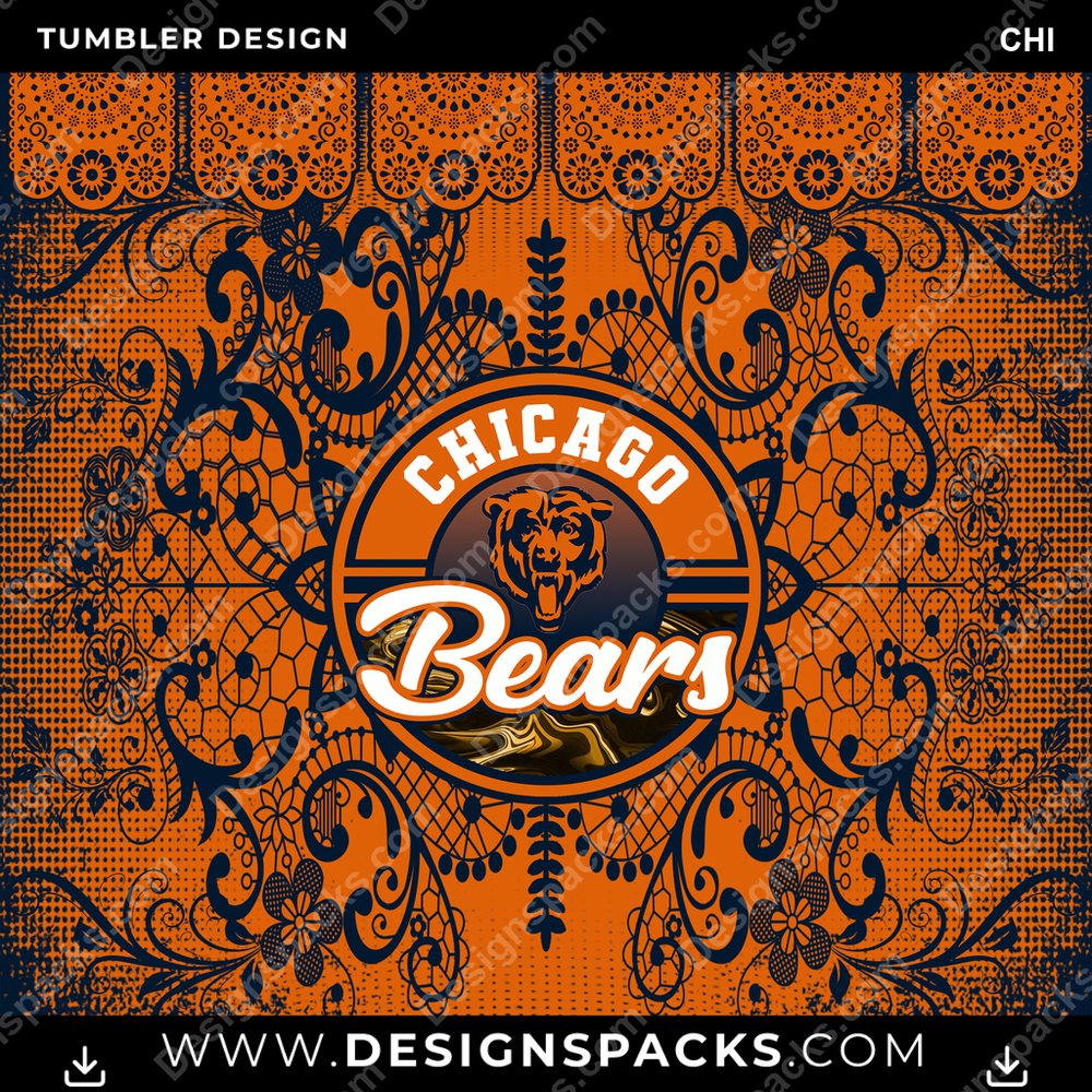 Football Lace & Logo CHI Tumbler Digital Wrap Design