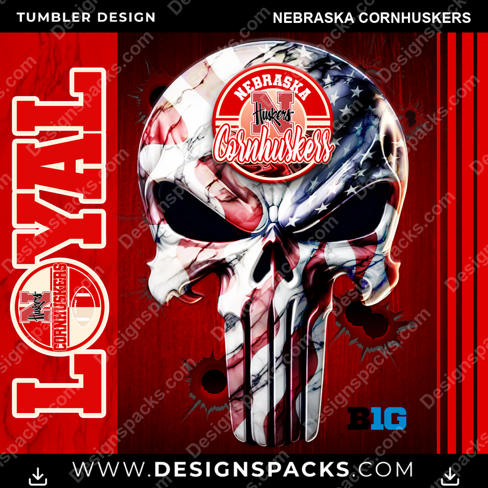 College Sport Loyal Nebraska Cornhuskers Tumbler Digital Wrap Design
