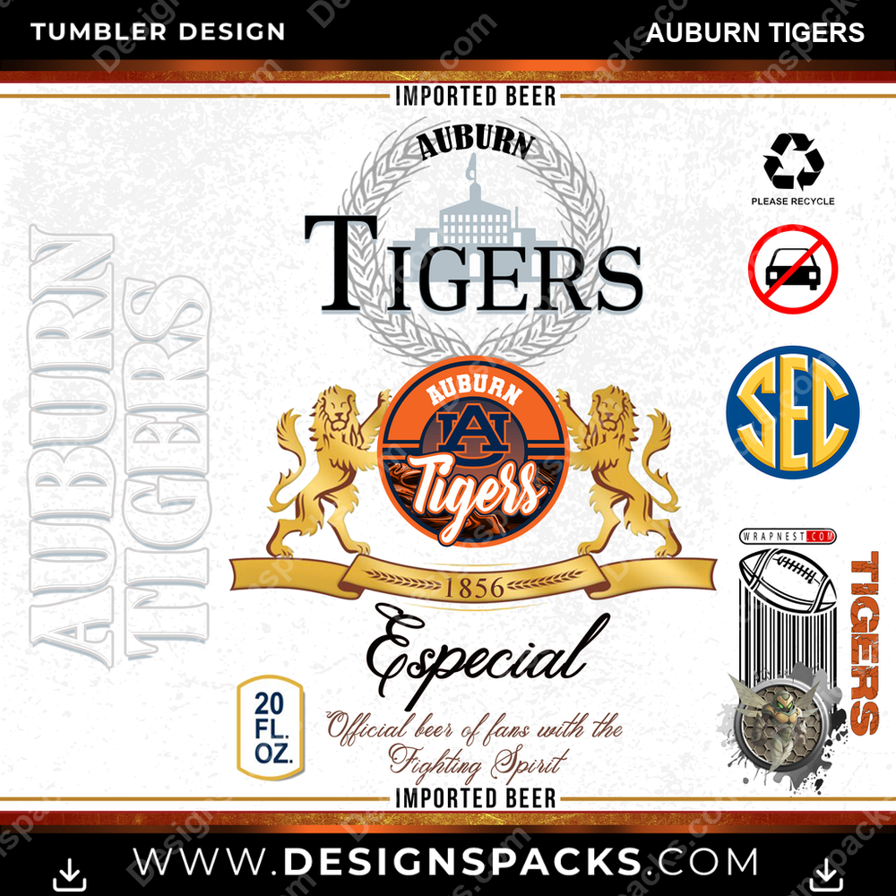 College Sport Modelo Auburn Tigers Tumbler Digital Wrap Design