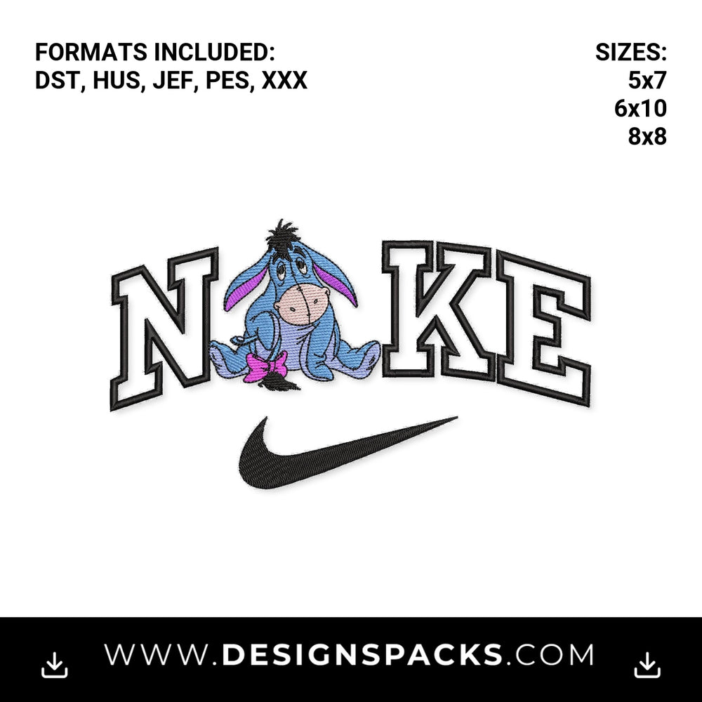 Eeyore Nike Swoosh Logo Embroidery Design - Instant digital download pattern at Designspacks.com