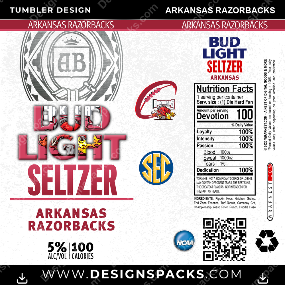 College Sport Bud Light Seltzer Arkansas Razorbacks NCAA College Sport Tumbler Digital Wrap Design Download
