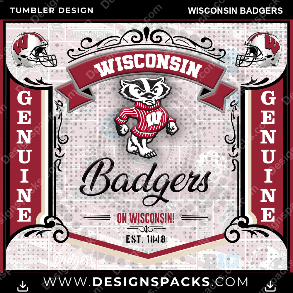 College Sport Bud Wisconsin Badgers NCAA College Sport Tumbler Digital Wrap Design Download