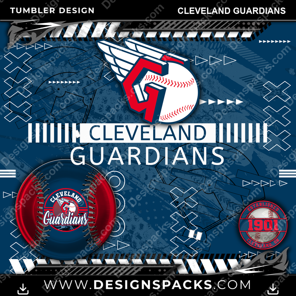 Baseball Xs & Os Cleveland Guardians Tumbler Digital Wrap Design