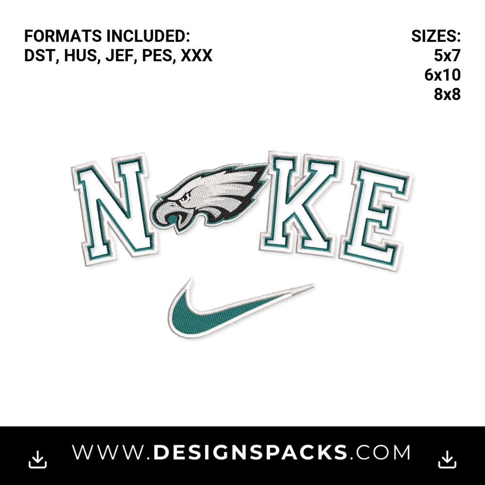 Philadelphia Eagles Varsity Nike Swoosh Embroidery Design - Instant digital download pattern at Designspacks.com
