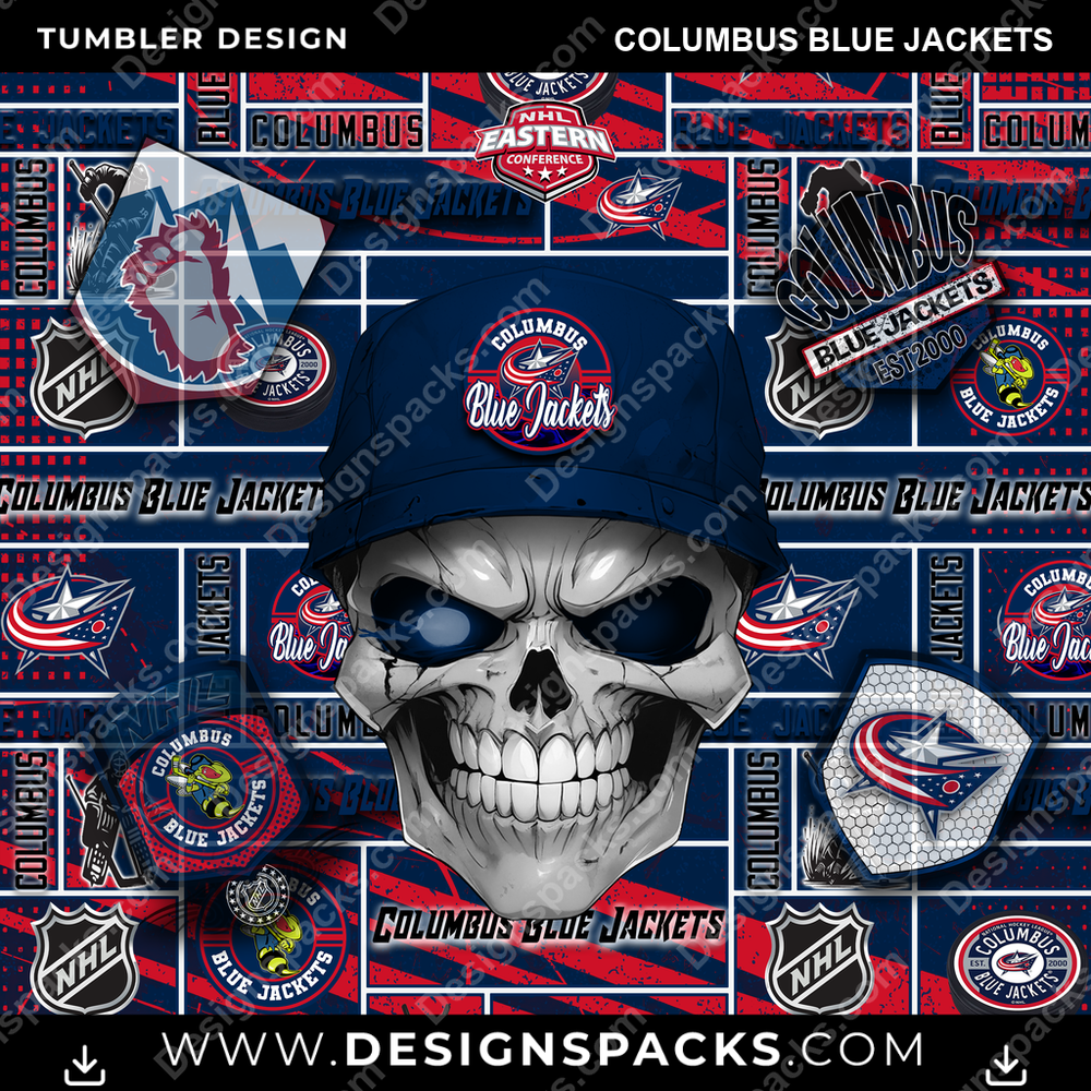 Hockey Skull Columbus Blue Jackets Tumbler Digital Wrap Design