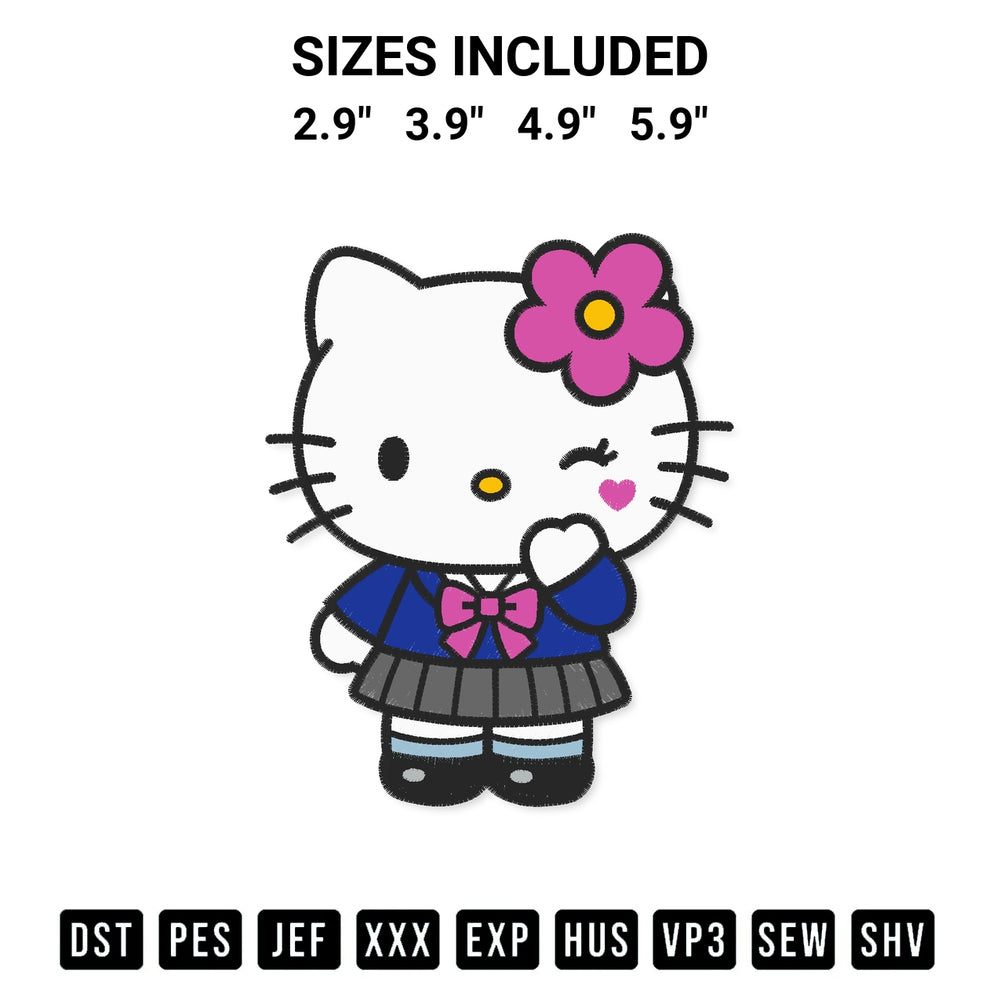 Shop the Hello Kitty School Uniform Embroidery Design machine embroidery pattern at Designspacks.com. Beautifully digitized for flawless stitching on any fabric. Available sizes: 2.9", 3.9", 4.9", 5.9".