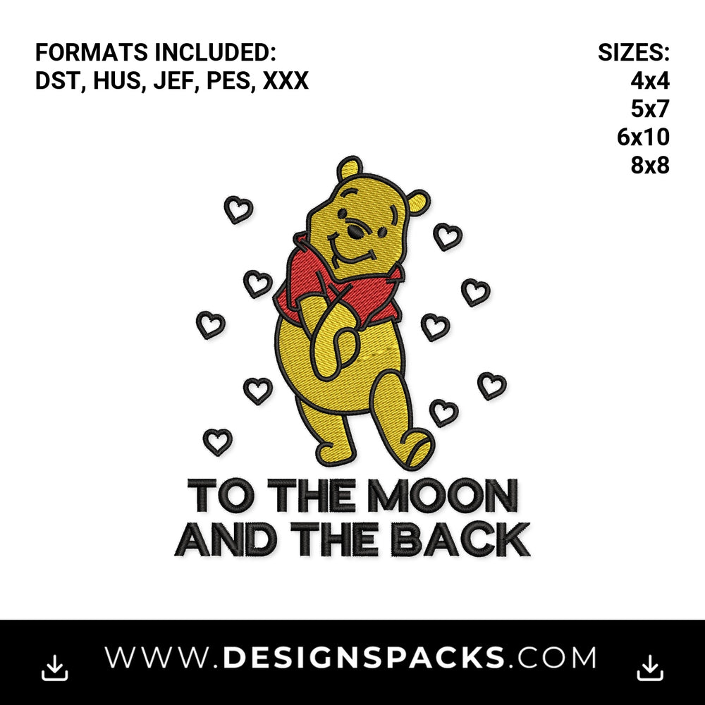 Pooh Bear To The Moon And Back Embroidery Design - Instant digital download pattern at Designspacks.com