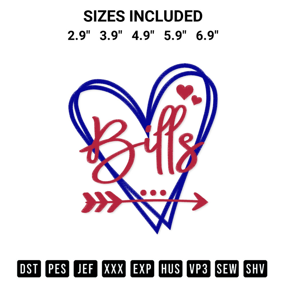 Discover the perfect addition to your crafting collection: Buffalo Bills Heart Embroidery Design embroidery file. Instantly available at Designspacks.com. Available sizes: 2.9", 3.9", 4.9", 5.9", 6.9".