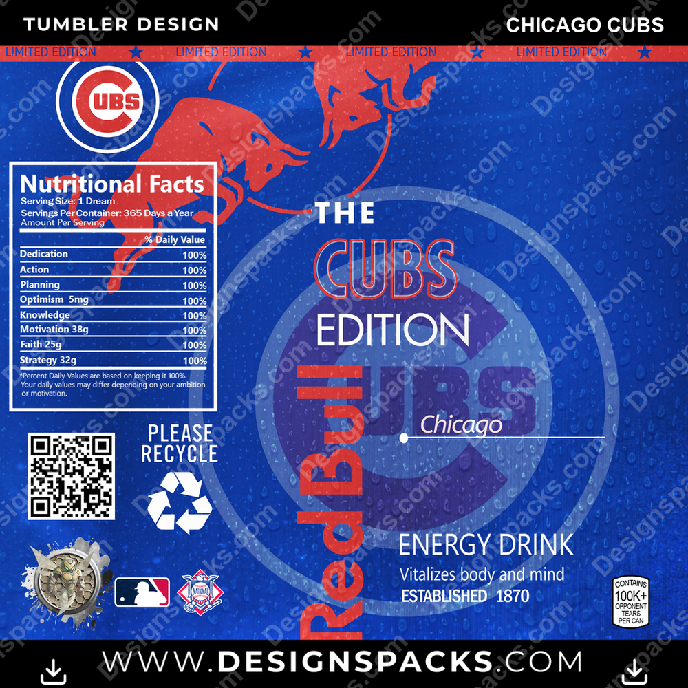 Baseball Red Bull Chicago Cubs Tumbler Digital Wrap Design