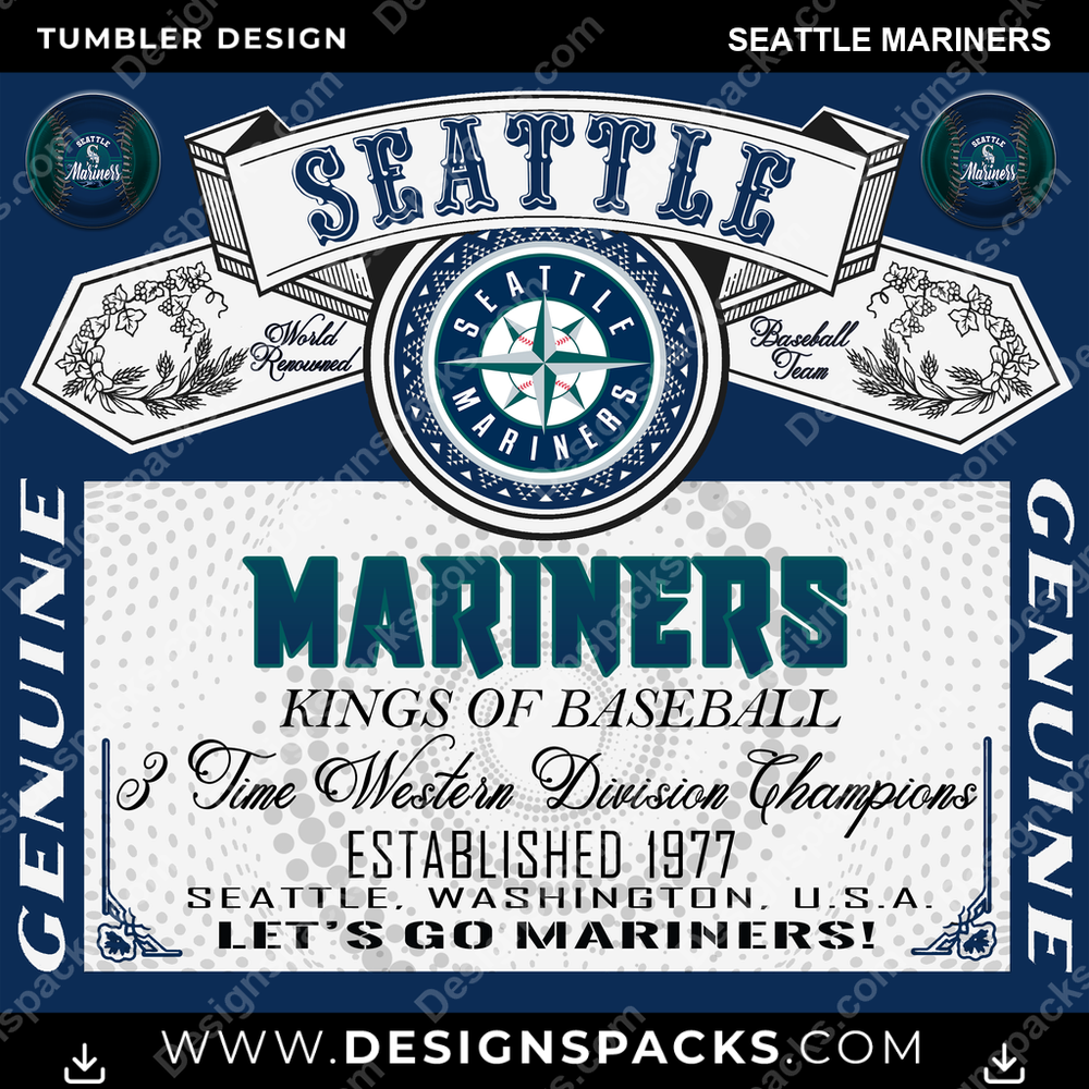 Baseball Bud Seattle Mariners Tumbler Digital Wrap Design