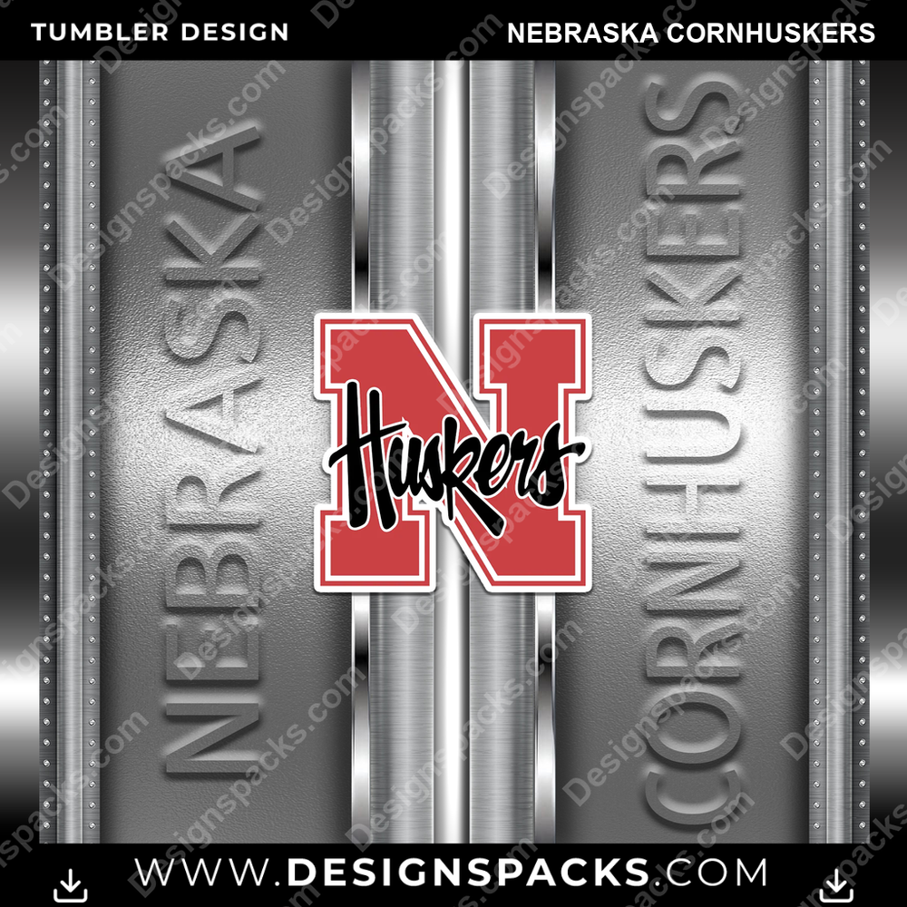 College Sport Metallic Nebraska Cornhuskers NCAA College Sport Tumbler Digital Wrap Design Download