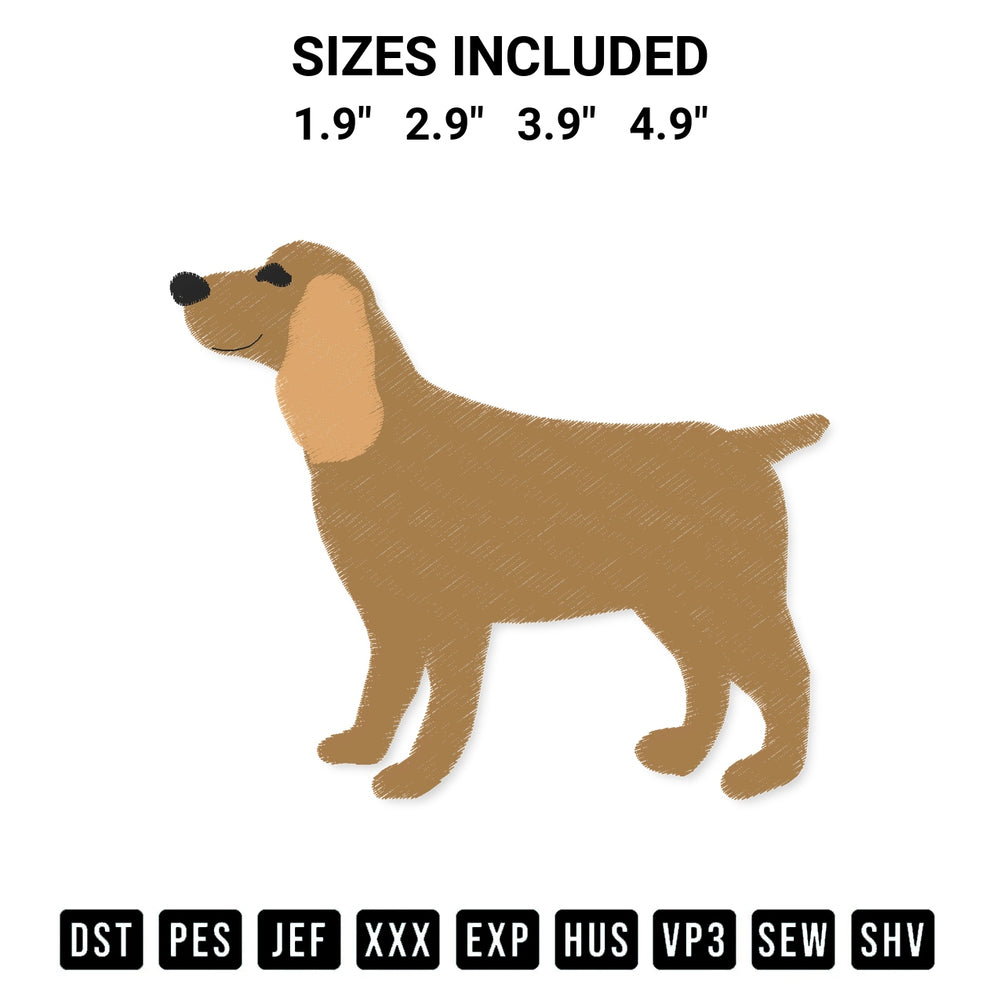 Add a unique touch to your apparel with the Cocker Spaniel Dog Embroidery Design embroidery file. Premium instant download available now on Designspacks.com. Available sizes: 1.9", 2.9", 3.9", 4.9".