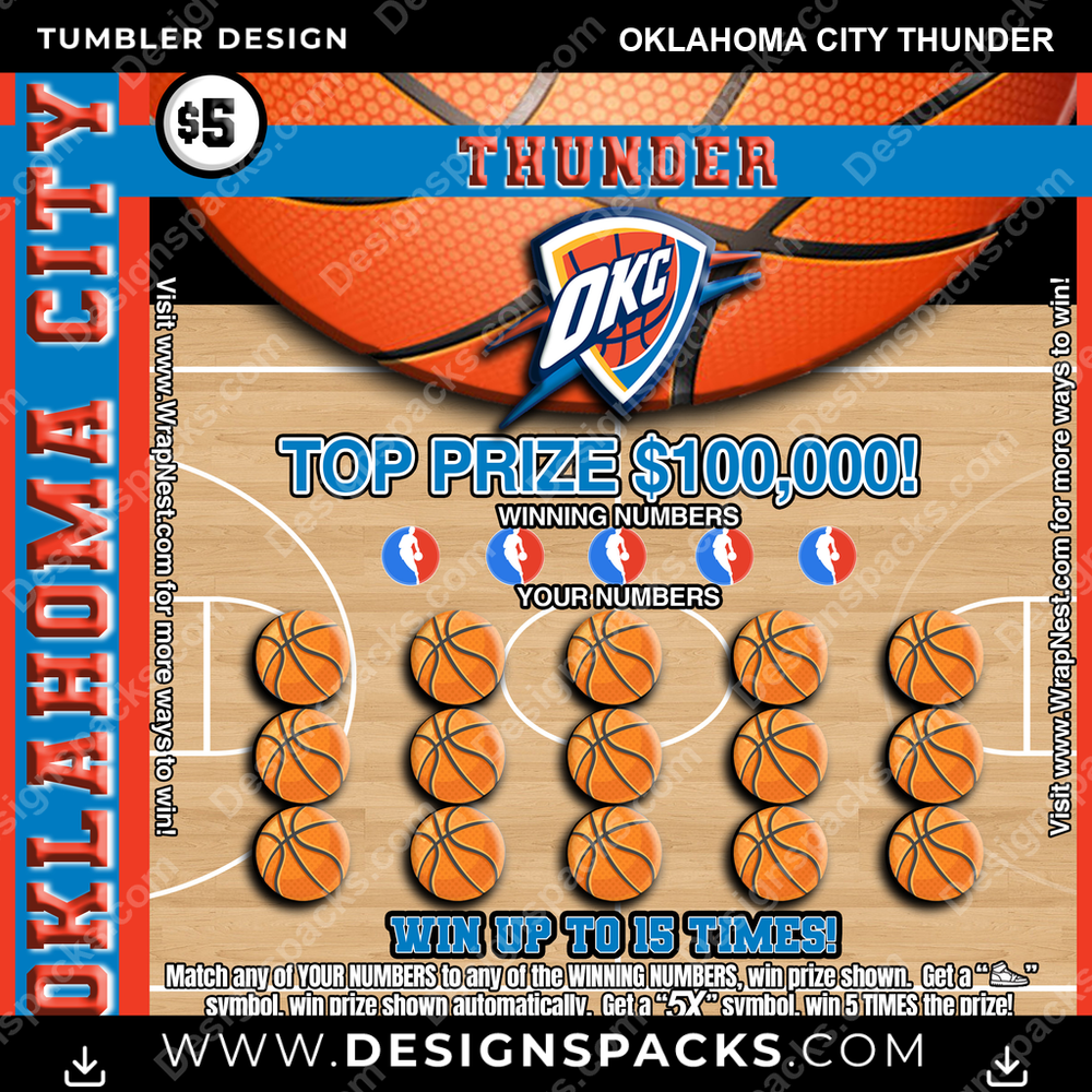 Basketball Lottery Ticket Oklahoma City Thunder NBA Basketball Tumbler Digital Wrap Design Download