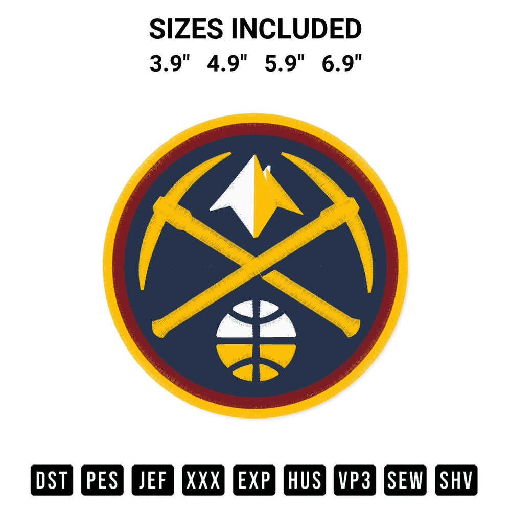 Discover the perfect addition to your crafting collection: Nba Denver Nuggets Embroidery Design embroidery file. Instantly available at Designspacks.com. Available sizes: 3.9", 4.9", 5.9", 6.9".