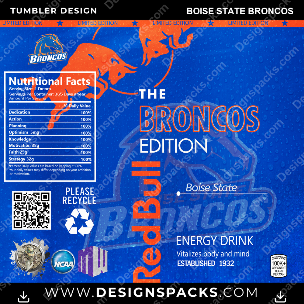 College Sport Red Bull Boise State Broncos NCAA College Sport Tumbler Digital Wrap Design Download
