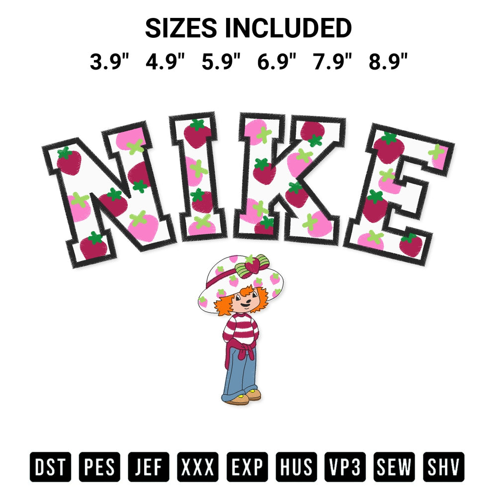 Create amazing crafts with the Strawberry Shortcake X Nike Embroidery Design embroidery file. High-quality digital download from Designspacks.com, perfect for beginners and pros. Available sizes: 3.9", 4.9", 5.9", 6.9", 7.9", 8.9".