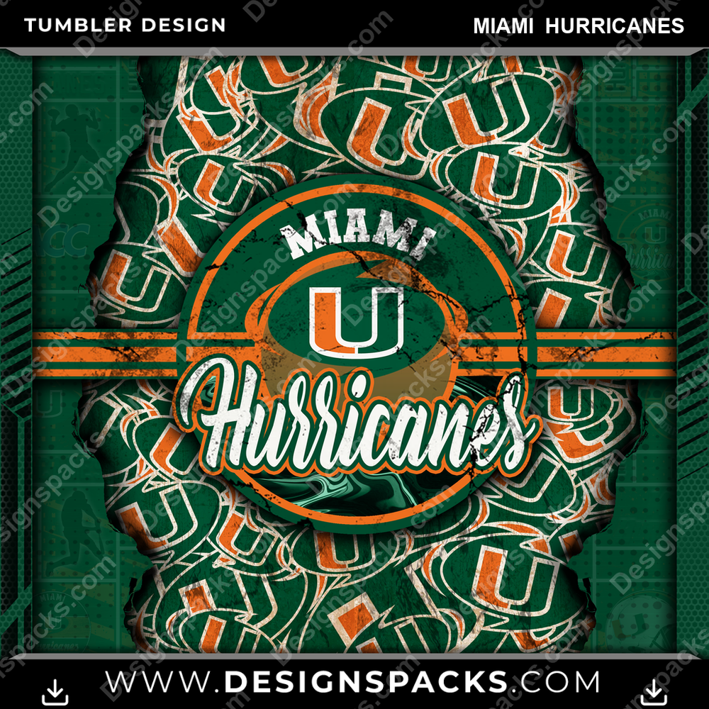 College Sport Ripped Miami Hurricanes NCAA College Sport Tumbler Digital Wrap Design Download