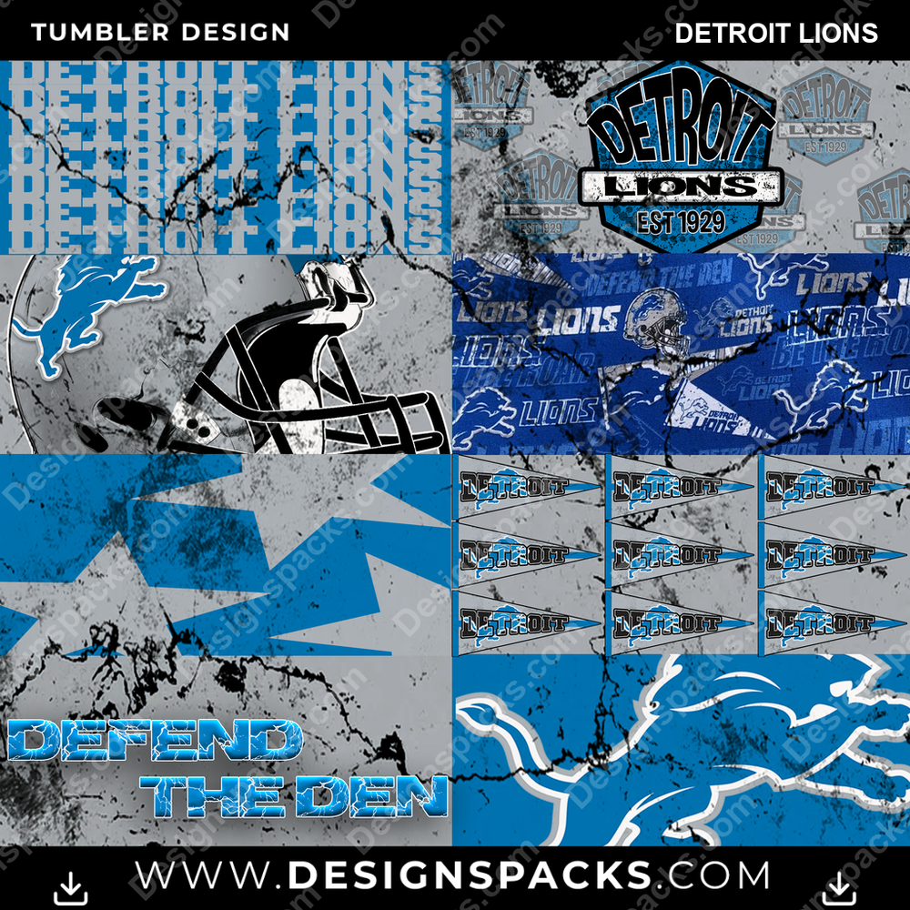Football Distressed BG Detroit Lions Tumbler Digital Wrap Design