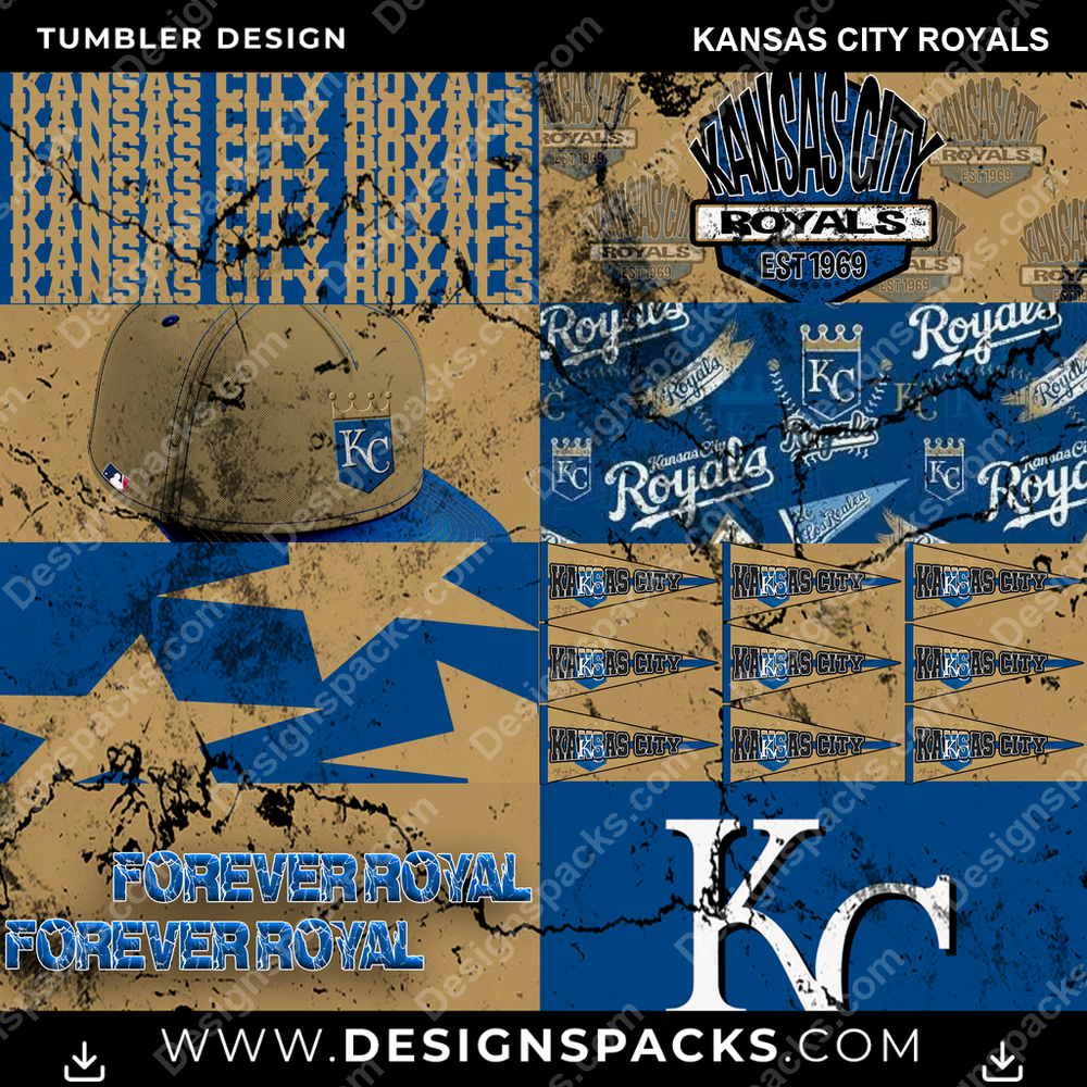 Baseball Distressed BG Kansas City Royals Tumbler Digital Wrap Design