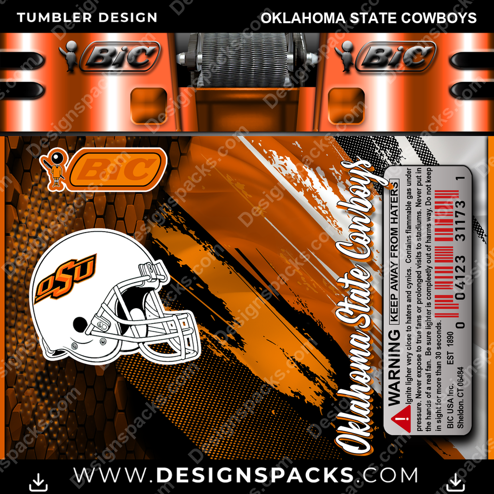 College Sport BIC Lighter Oklahoma State Cowboys NCAA Tumbler Digital Wrap Design Download