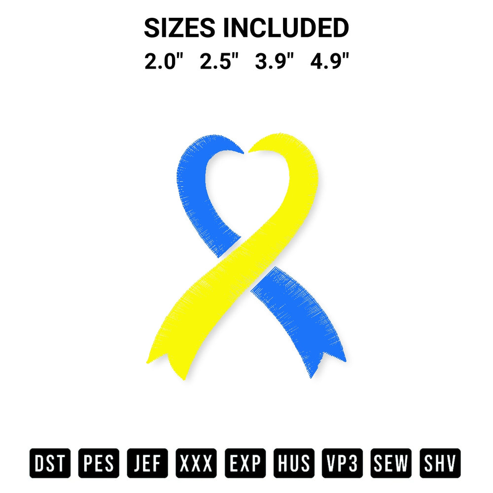 Discover the perfect addition to your crafting collection: Heart Awareness Ribbon Blue Yellow Embroidery Design embroidery file. Instantly available at Designspacks.com. Available sizes: 2.0", 2.5", 3.9", 4.9".