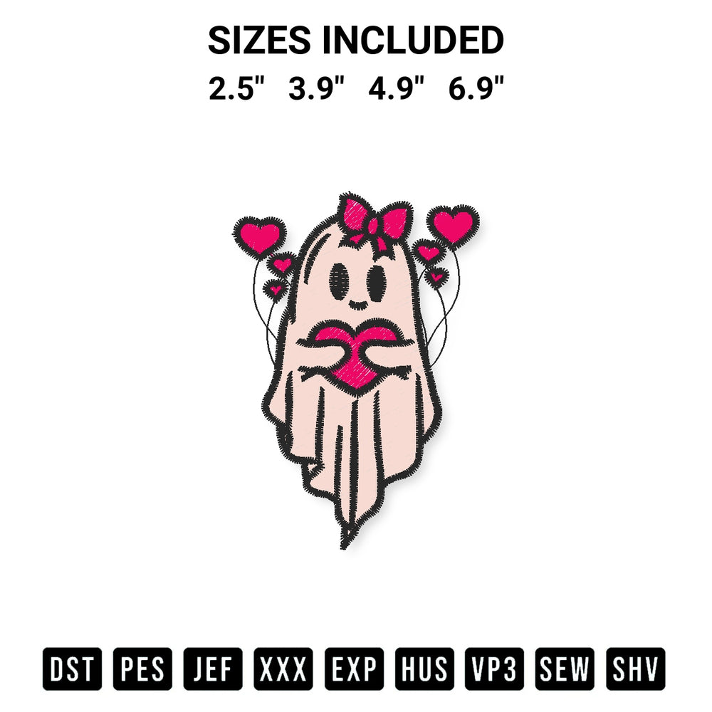 Get the Cute Ghost Holding Heart Embroidery Design embroidery design for your custom crafts! Premium digitized files available for instant download at Designspacks.com. Available sizes: 2.5", 3.9", 4.9", 6.9".
