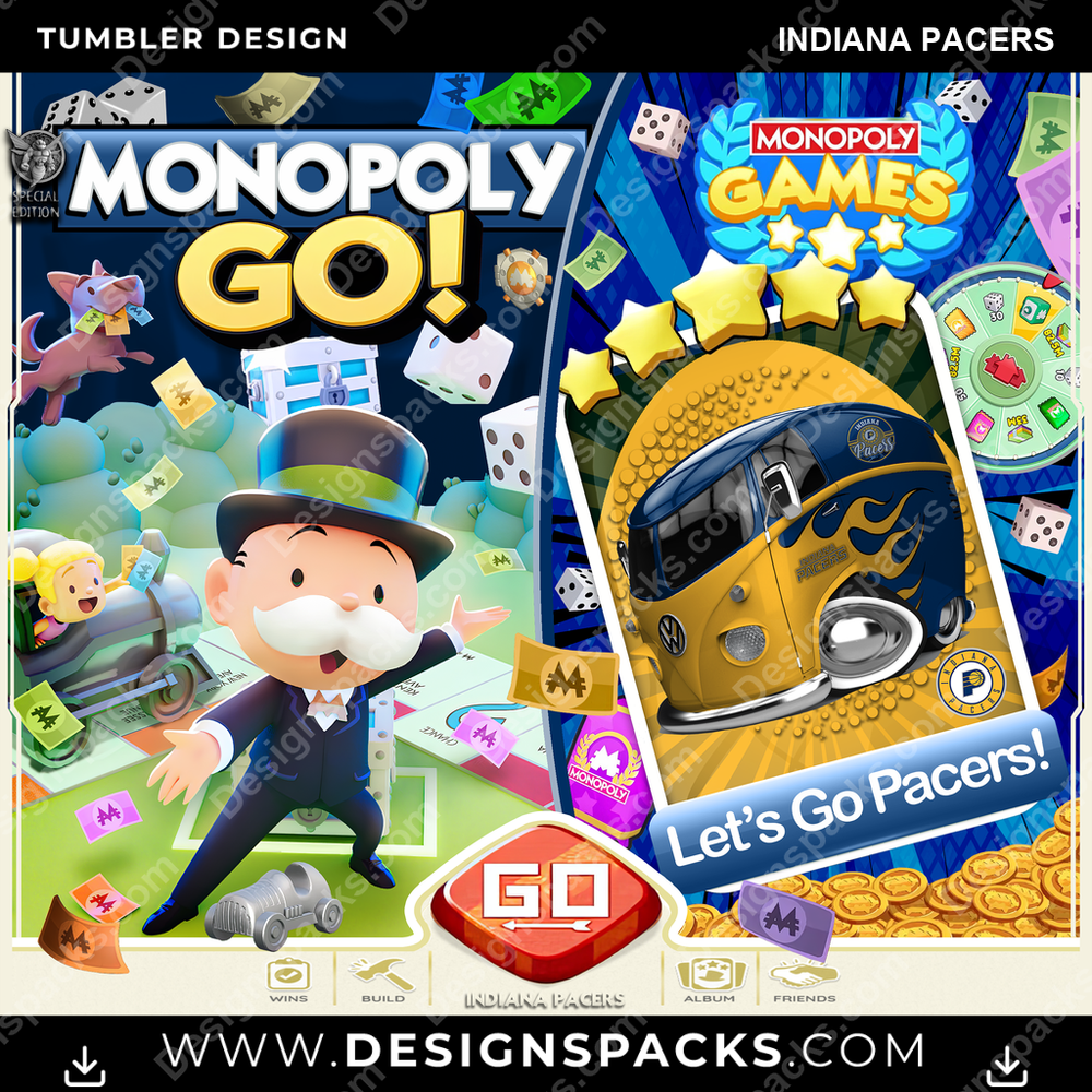 Basketball Monopoly Go! Indiana Pacers Tumbler Digital Wrap Design