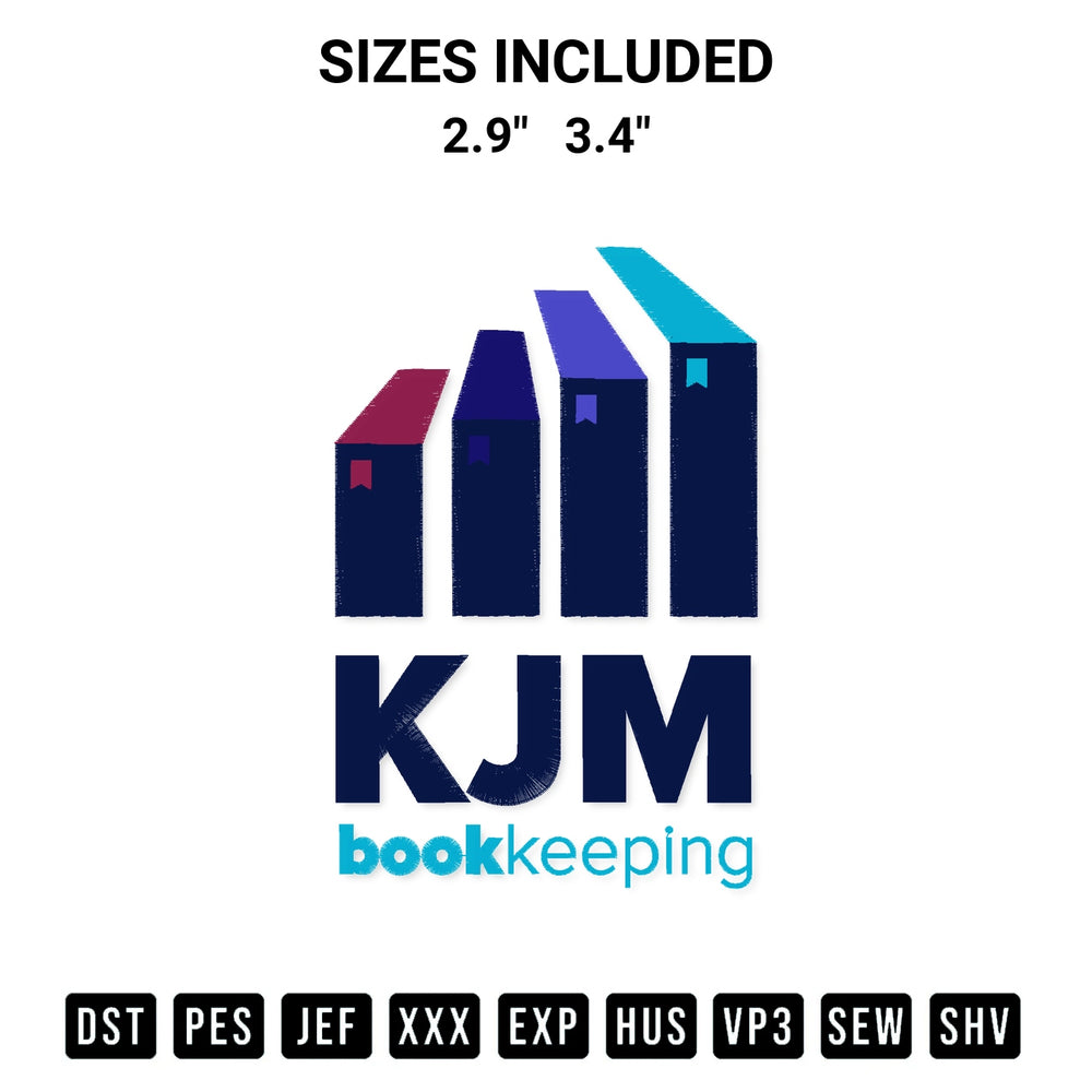 Shop the Kjm Bookkeeping Embroidery Design machine embroidery pattern at Designspacks.com. Beautifully digitized for flawless stitching on any fabric. Available sizes: 2.9", 3.4".