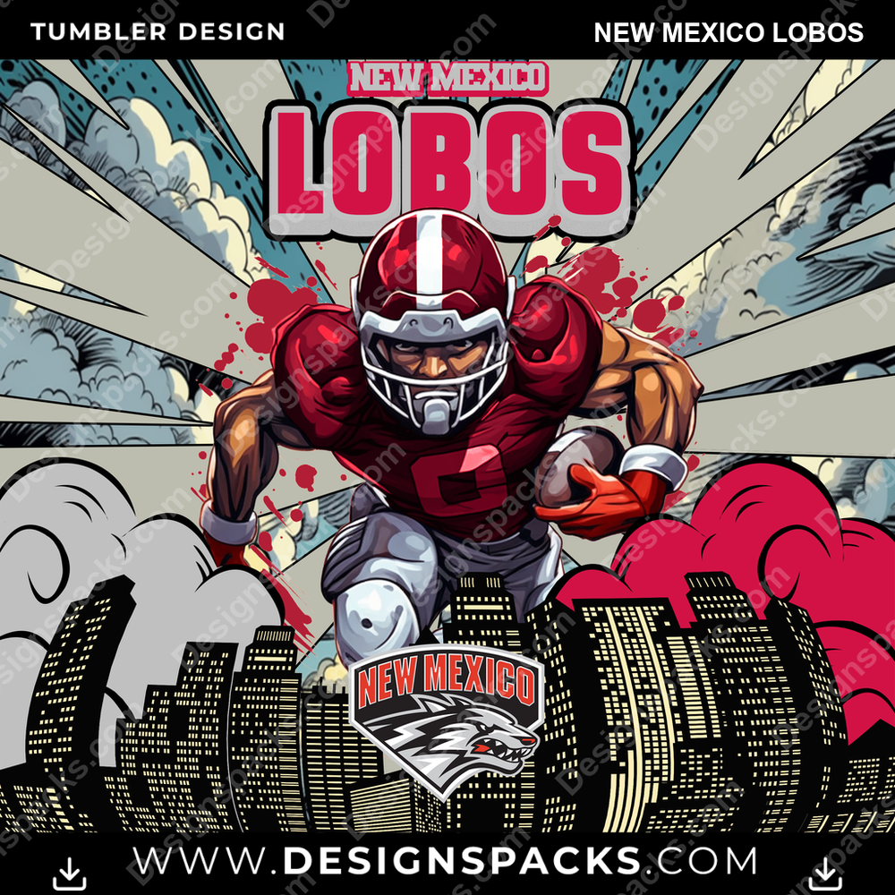 College Sport Comic Cover New Mexico Lobos NCAA College Sport Tumbler Digital Wrap Design Download