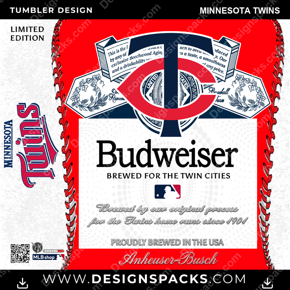 Baseball Bud Minnesota Twins Tumbler Digital Wrap Design