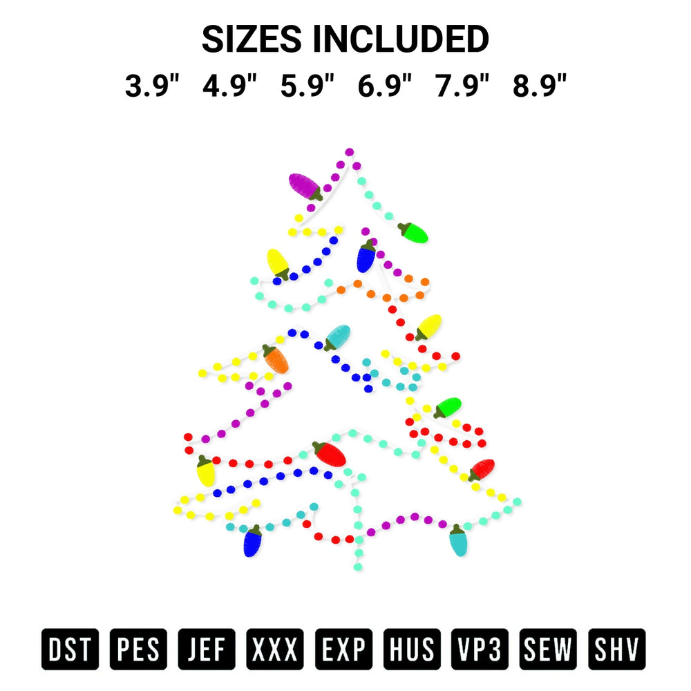Transform your fabrics with the Christmas Tree With Lights Embroidery Design embroidery design. Instant access to premium digitized patterns at Designspacks.com. Available sizes: 3.9", 4.9", 5.9", 6.9", 7.9", 8.9".