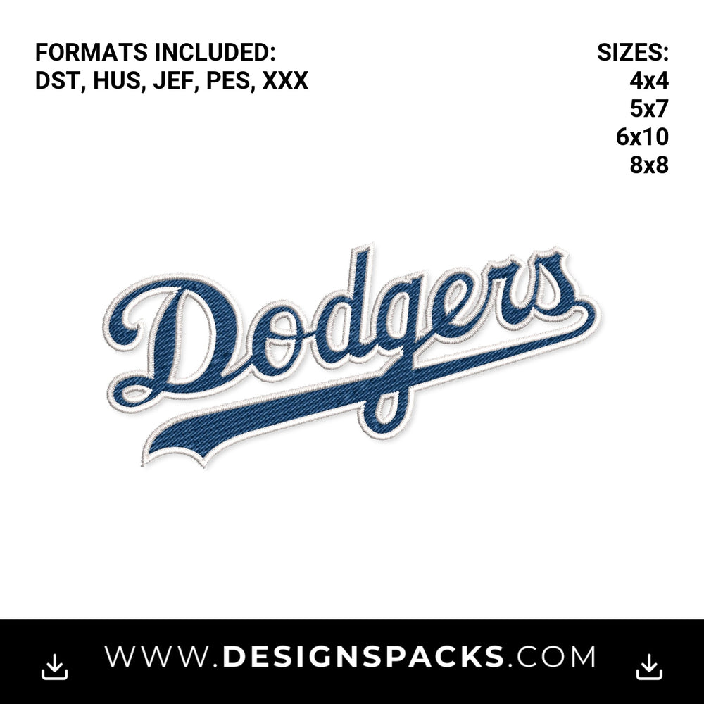 Los Angeles Dodgers Baseball Script Embroidery Design - Instant digital download pattern at Designspacks.com