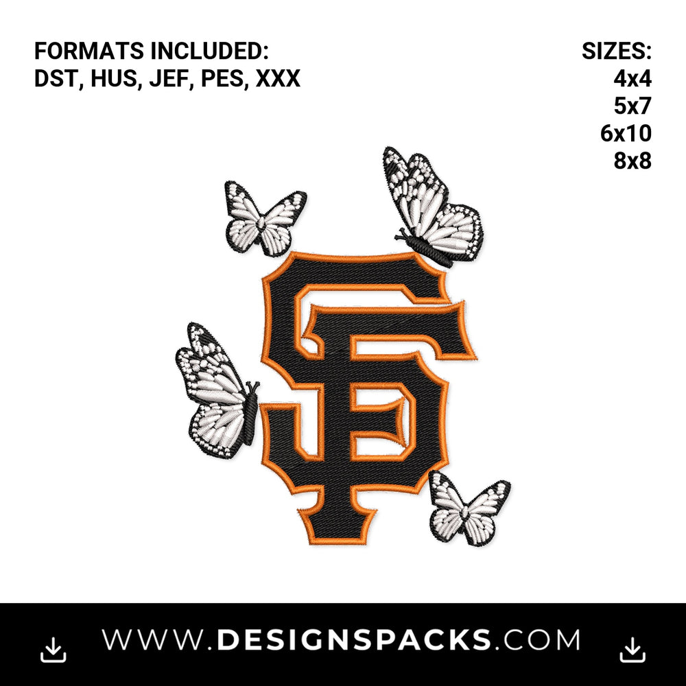 SF Giants Logo With Butterflies Embroidery Design - Instant digital download pattern at Designspacks.com