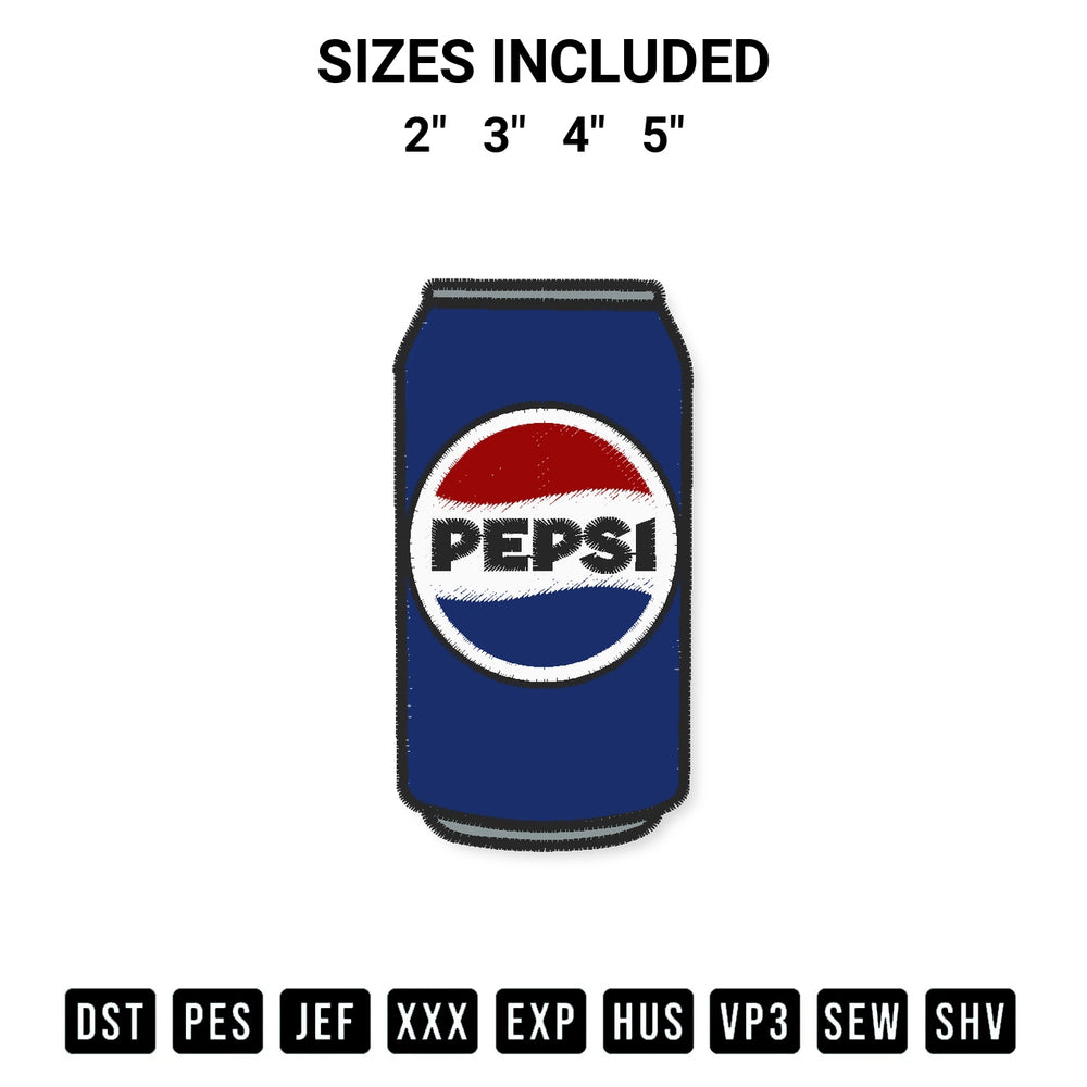 Discover the perfect addition to your crafting collection: Pepsi Can Embroidery Design embroidery file. Instantly available at Designspacks.com. Available sizes: 2", 3", 4", 5".