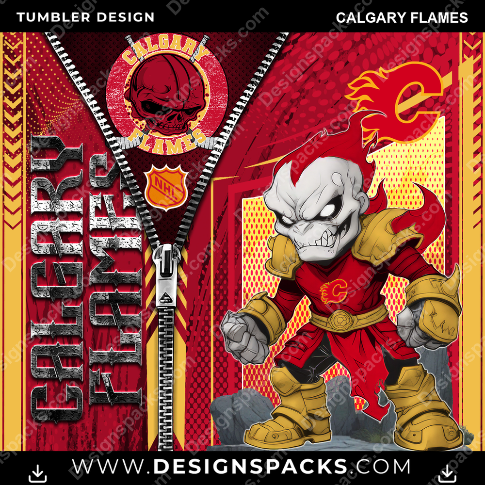 Ice Hockey Zipper Mascot Calgary Flames NHL Hockey Tumbler Digital Wrap Design Download