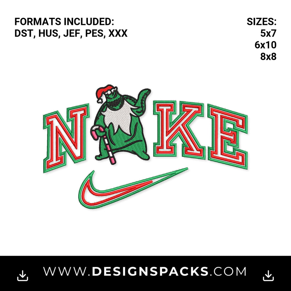 Christmas Oogie Boogie Nike Swoosh Embroidery Design - Instant digital download pattern at Designspacks.com
