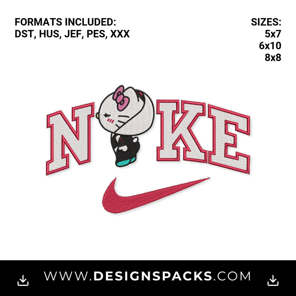 Hello Kitty Nike Varsity Swoosh Embroidery Design - Instant digital download pattern at Designspacks.com