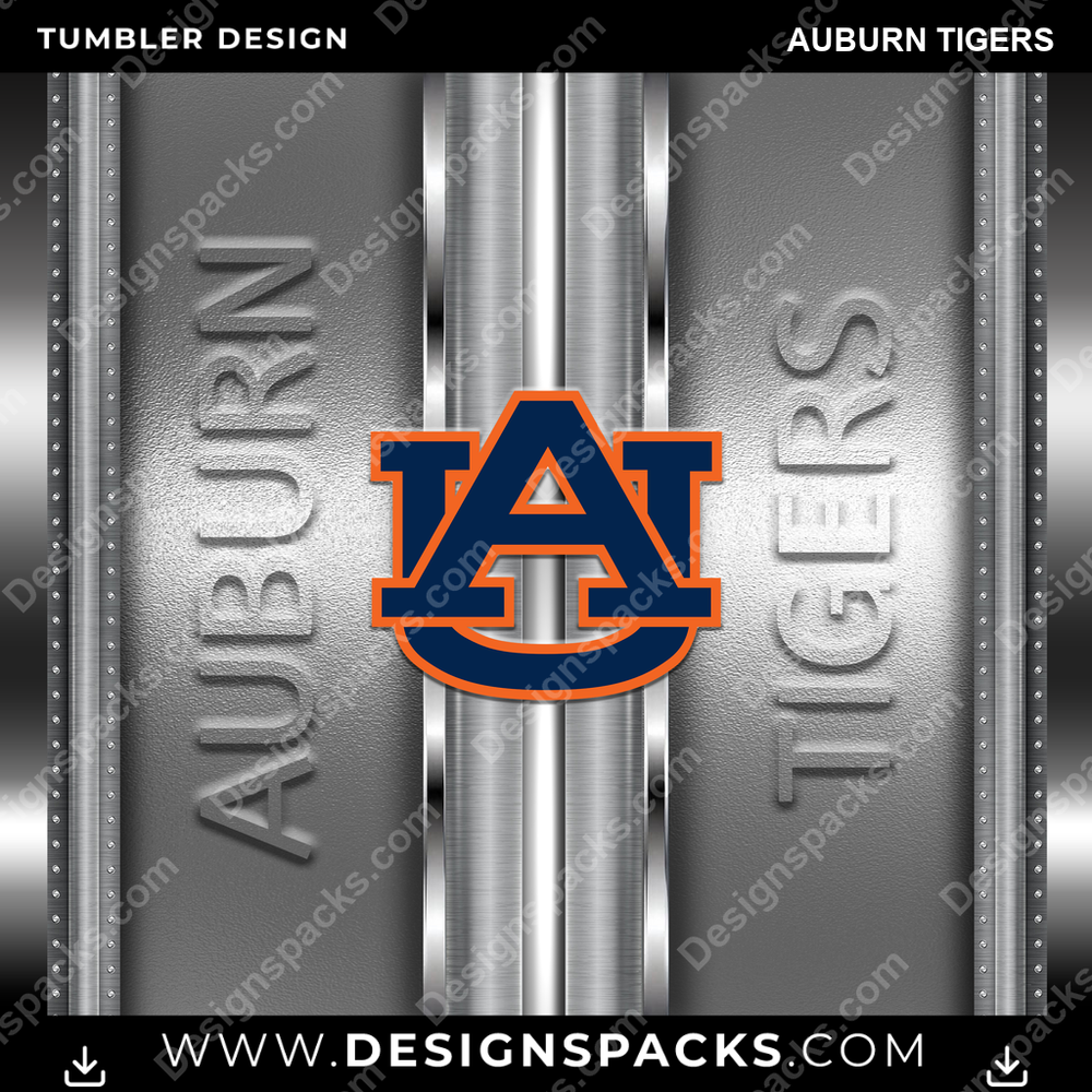 College Sport Metallic Auburn Tigers NCAA College Sport Tumbler Digital Wrap Design Download